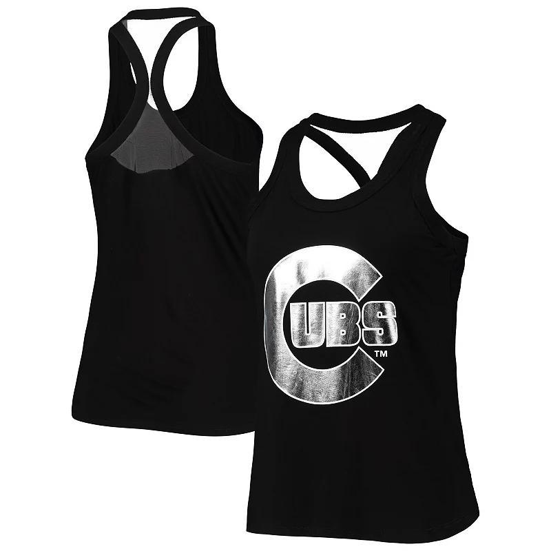 Womens The Wild Collective Black Chicago Cubs Tonal Athleisure Racerback Tank Top Product Image