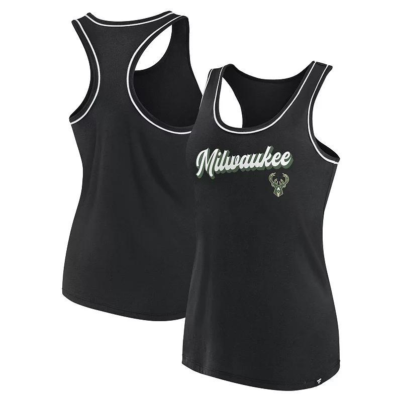 Womens Fanatics Branded Milwaukee Bucks Wordmark Logo Racerback Tank Top Product Image