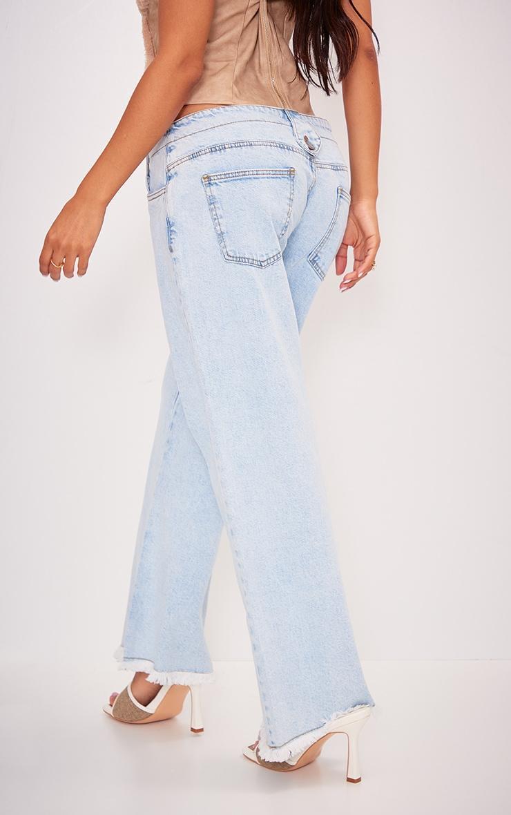 Petite Light Blue Wash Low Rise Lace Up Wide Leg Jeans Product Image