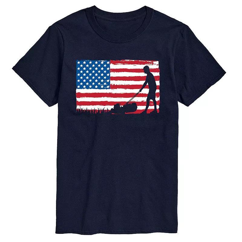 Mens Lawn Mower Flag Graphic Tee Blue Product Image