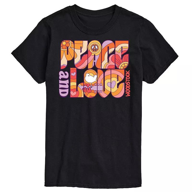 Big & Tall Woodstock Peace And Love Graphic Tee, Mens Black Product Image