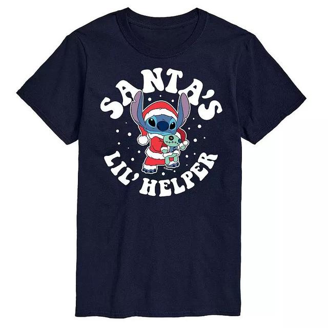 Disneys Lilo & Stitch Big & Tall Santas Lil Helper Graphic Tee, Mens Blue Product Image