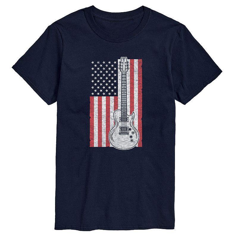 Mens USA Flag Guitar Graphic Tee Blue Product Image