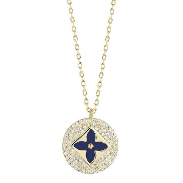 Sunkissed Sterling Sterling Silver Cubic Zirconia Clover Pendant Necklace, Womens Gold Tone Blue Product Image