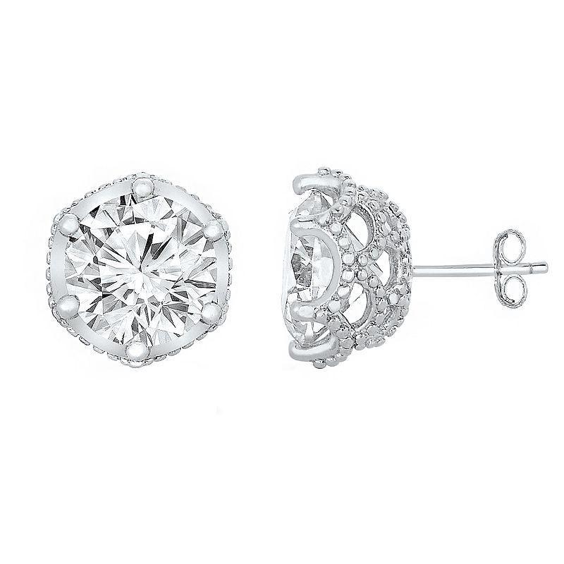 Sterling Silver Cubic Zirconia Round Stud Earrings, Womens Product Image