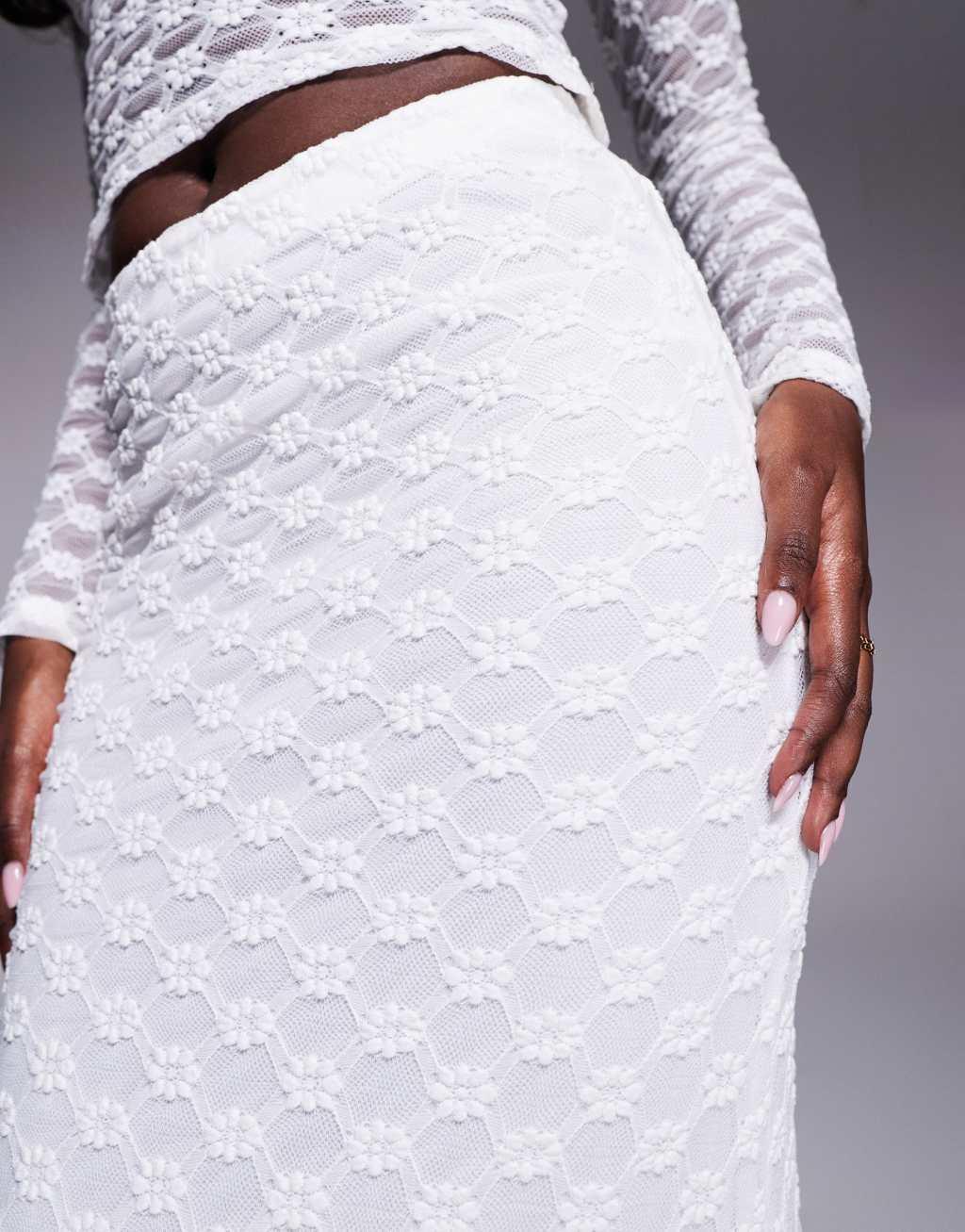 Bardot lace mesh maxi skirt white Product Image