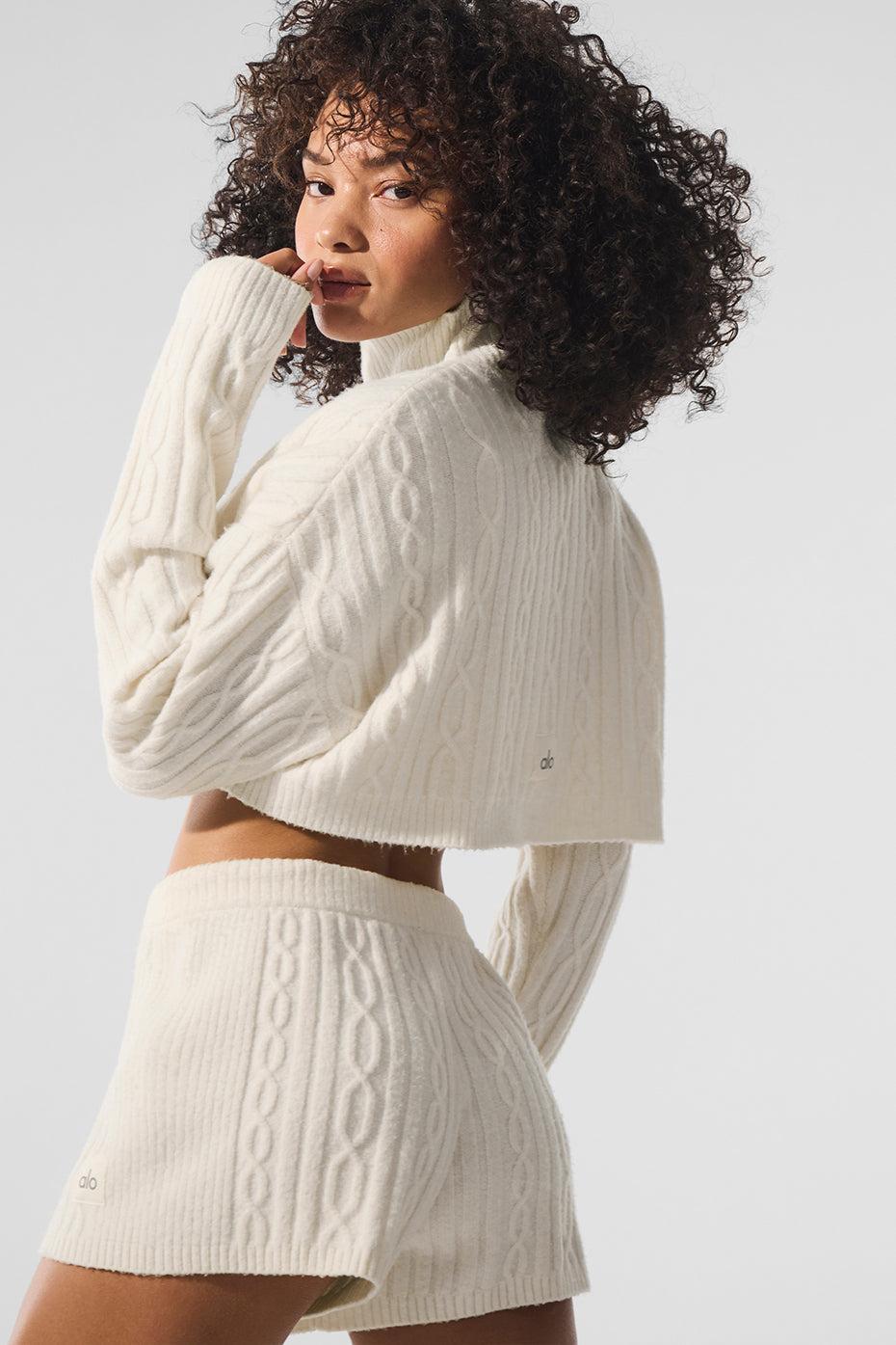 Cable Knit Cropped Winter Bliss Turtleneck Long Sleeve - Ivory Product Image