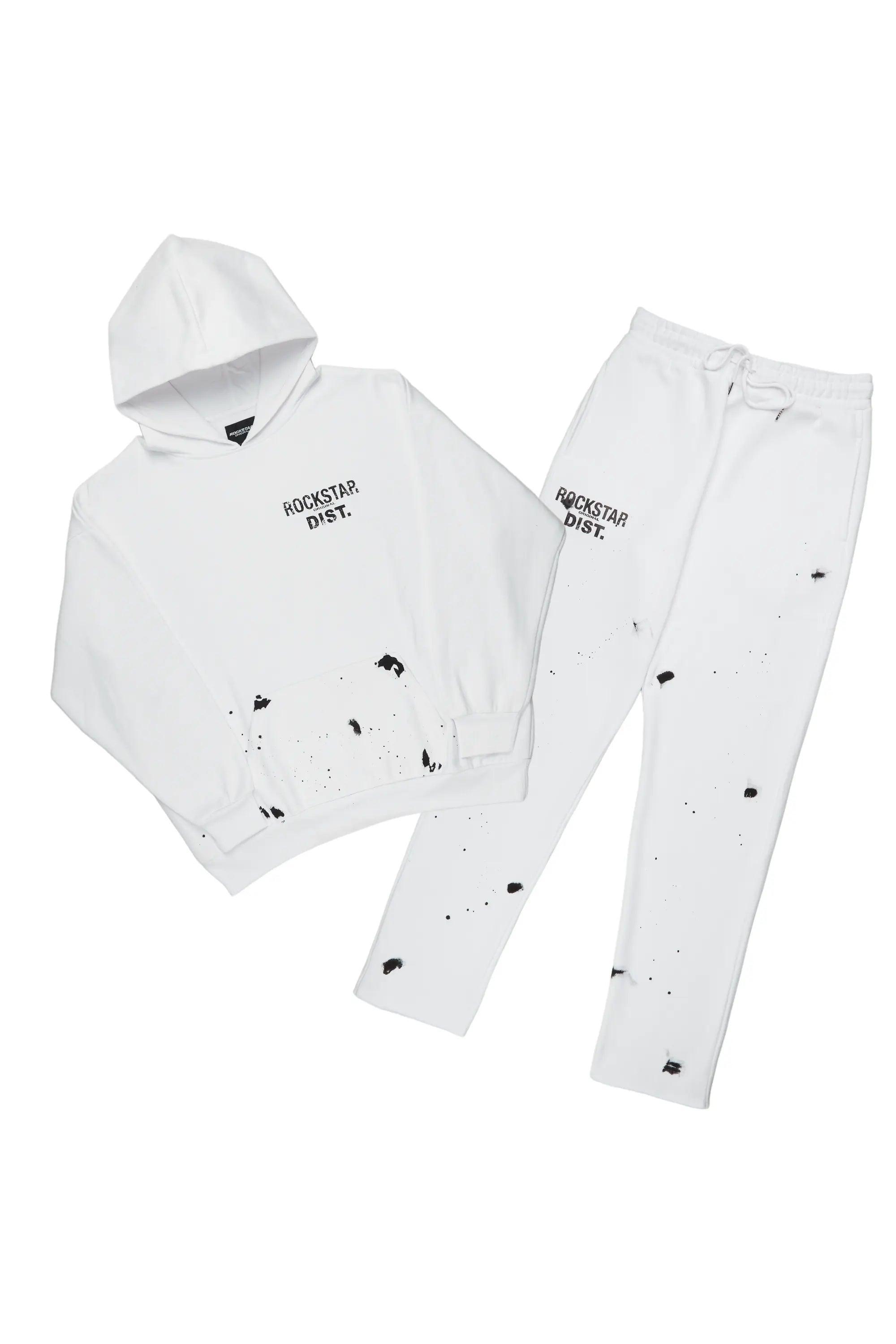 Raffer White Hoodie/Stacked Flare Track Set Male Product Image