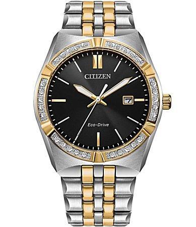 Citizen Mens Eco Drive Three Hand Two Tone Stainless Steel Bracelet Watch Product Image