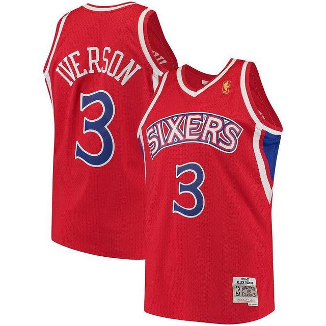 Mens Mitchell & Ness Allen Iverson Red Philadelphia 76ers Hardwood Classics Swingman Jersey Product Image