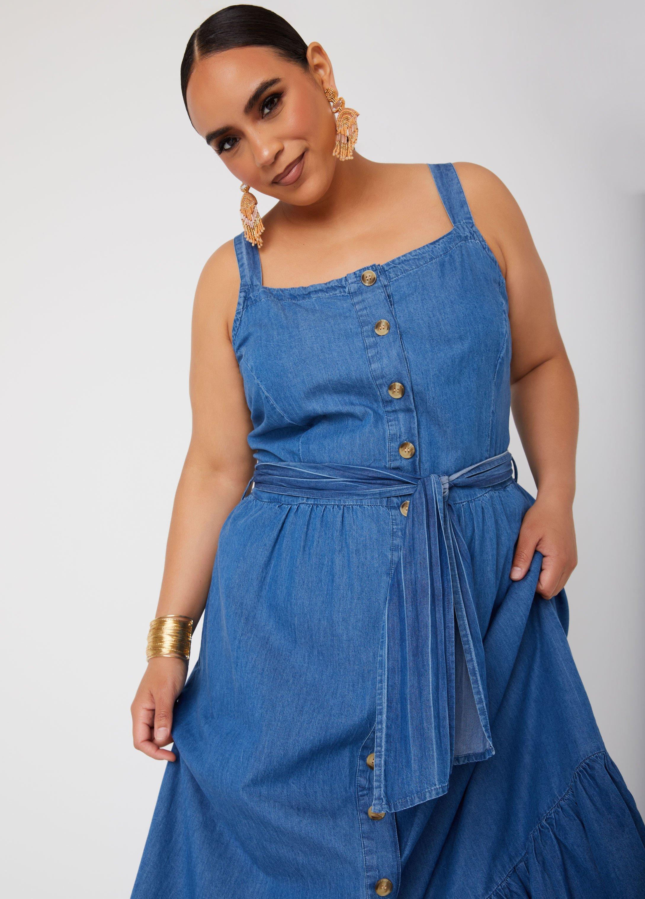 Flounced Chambray Maxi Dress Product Image