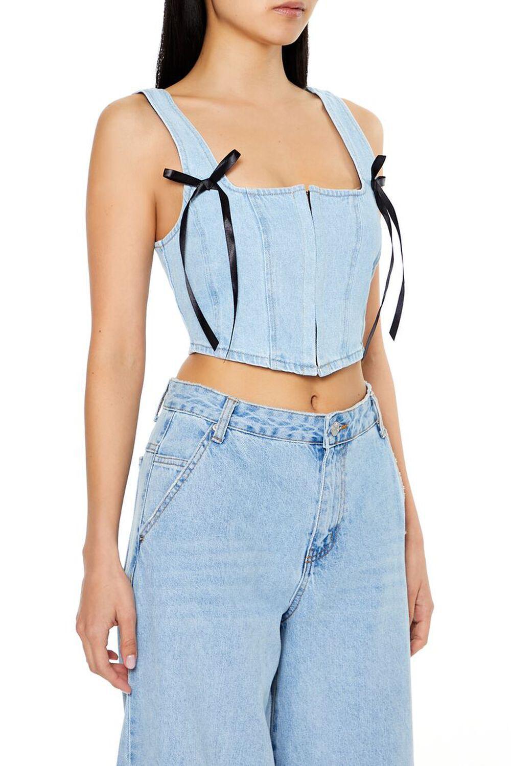 Denim Bustier Bow Crop Top | Forever 21 Product Image