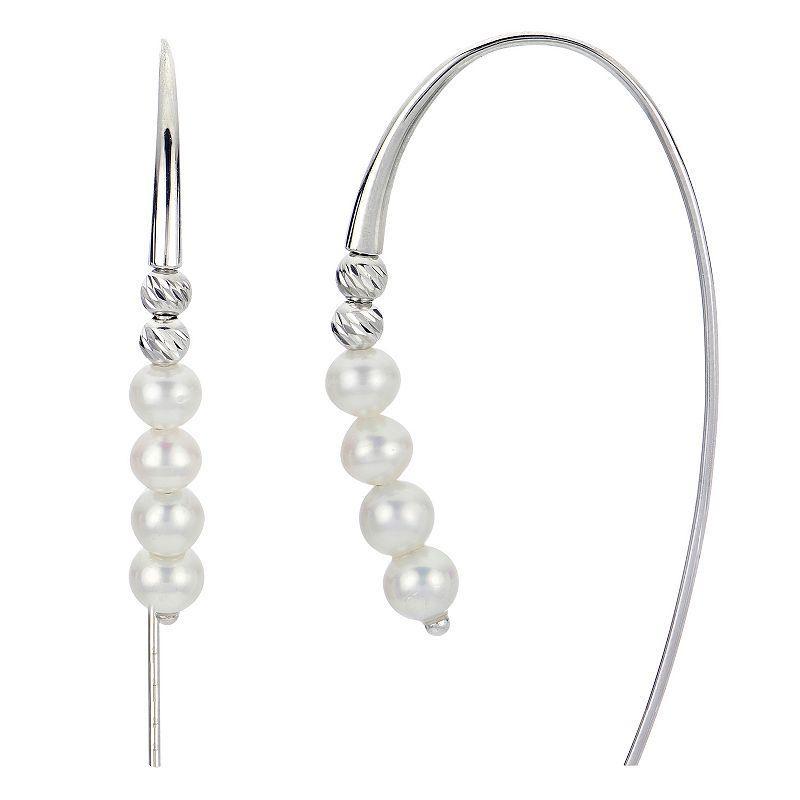 PearLustre by Imperial Sterling Silver Freshwater Cultured Pearl & Brilliance Bead Large Threader Earrings, Womens Product Image