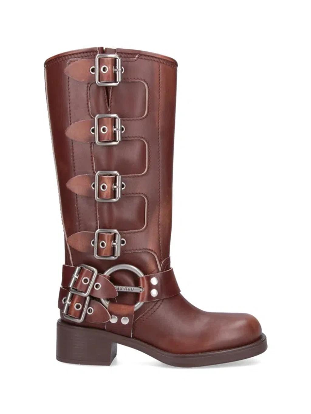 Buckle Detail Boots In Brown product image