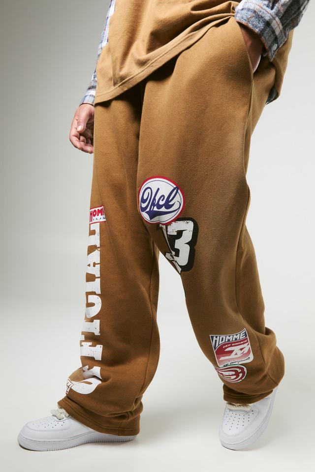 Plus Oversized Varsity Applique Wide Leg Sweatpants | boohooMAN USA Product Image