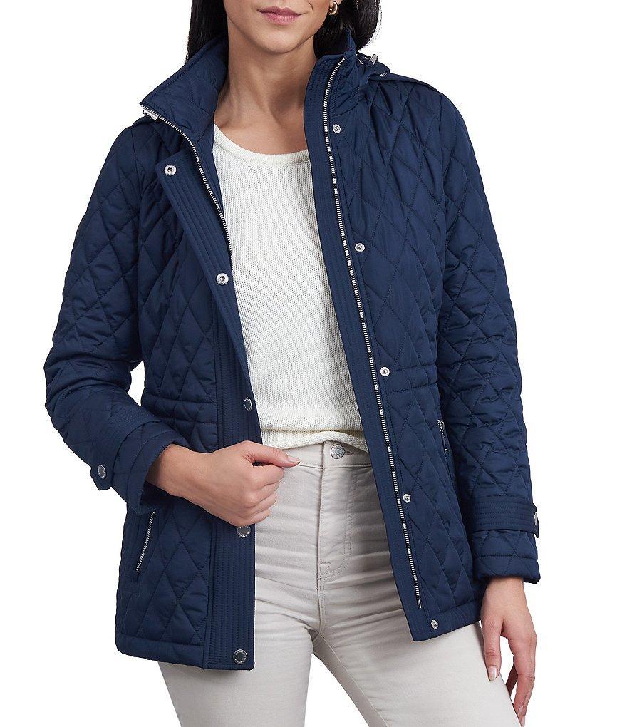 MICHAEL Michael Kors Anorak Quilted Diamond Pattern Hoodie Stand Collar Front Zip Jacket Product Image