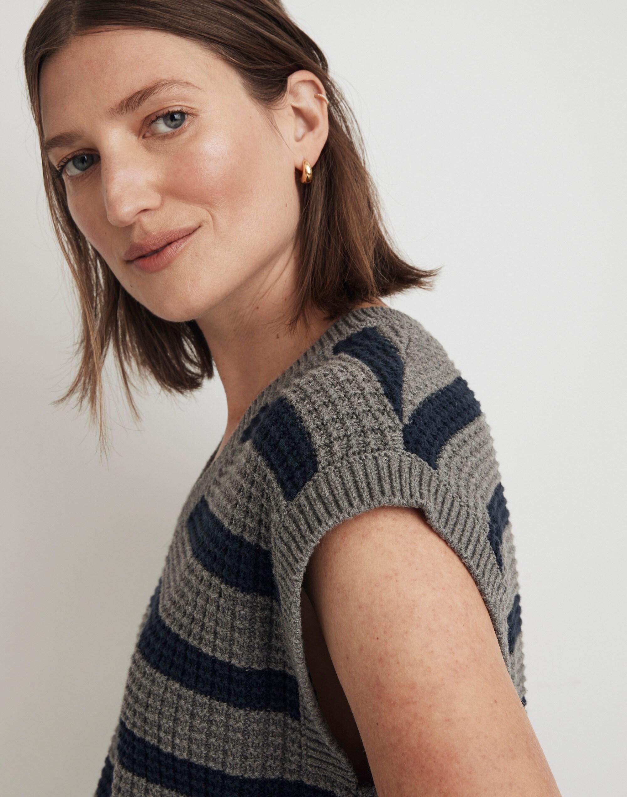 Waffle-Knit Sweater Vest in Stripe Product Image