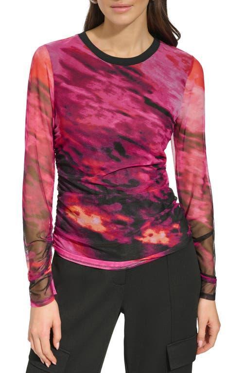 DKNY Print Ruched Mesh Top Product Image