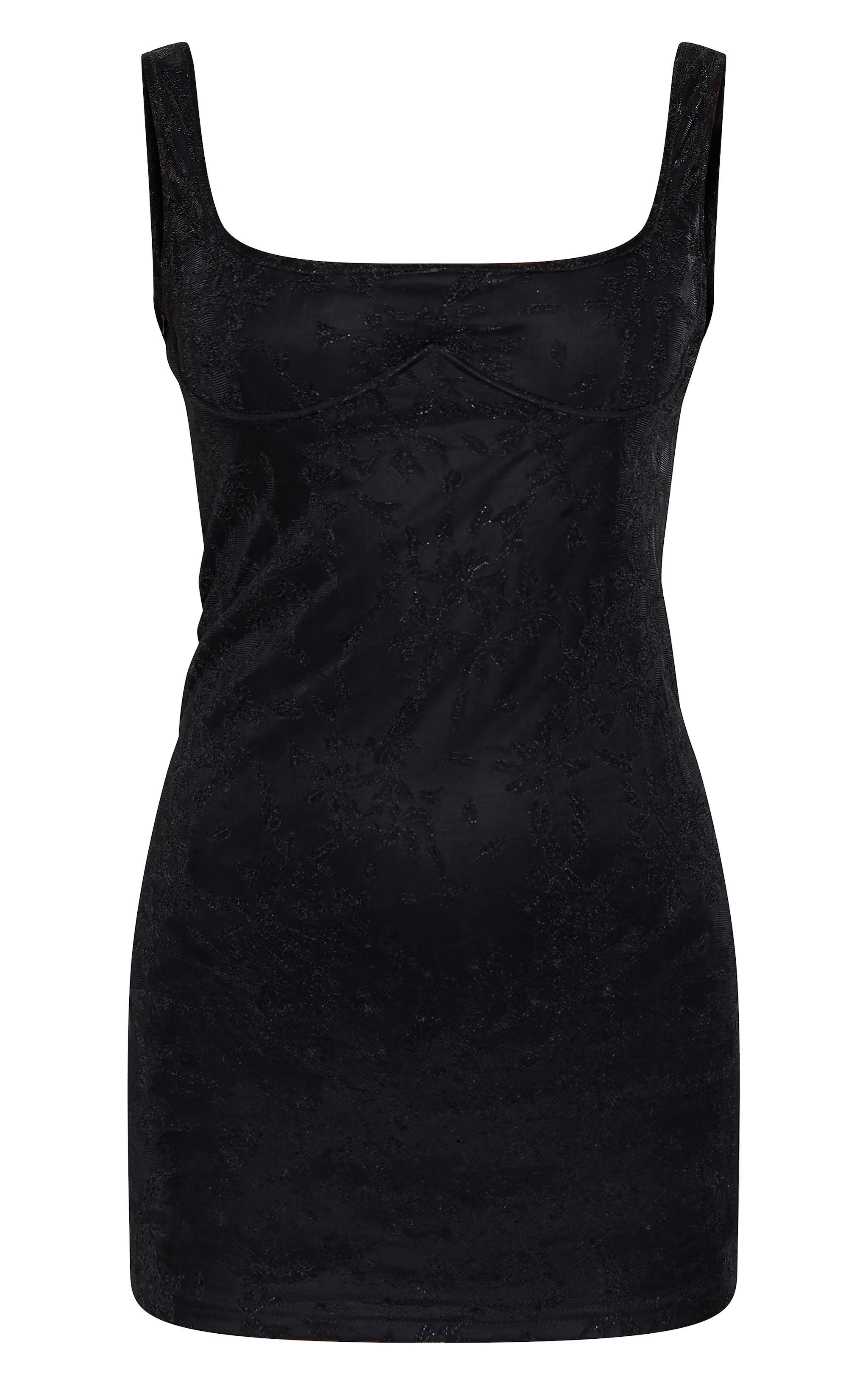 Black Textured Glitter Underwire Strappy Shift Dress Product Image