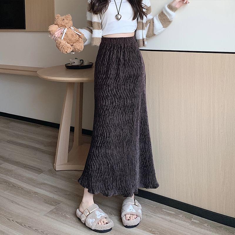 Elastic Waist Velvet Midi Mermaid Skirt Product Image