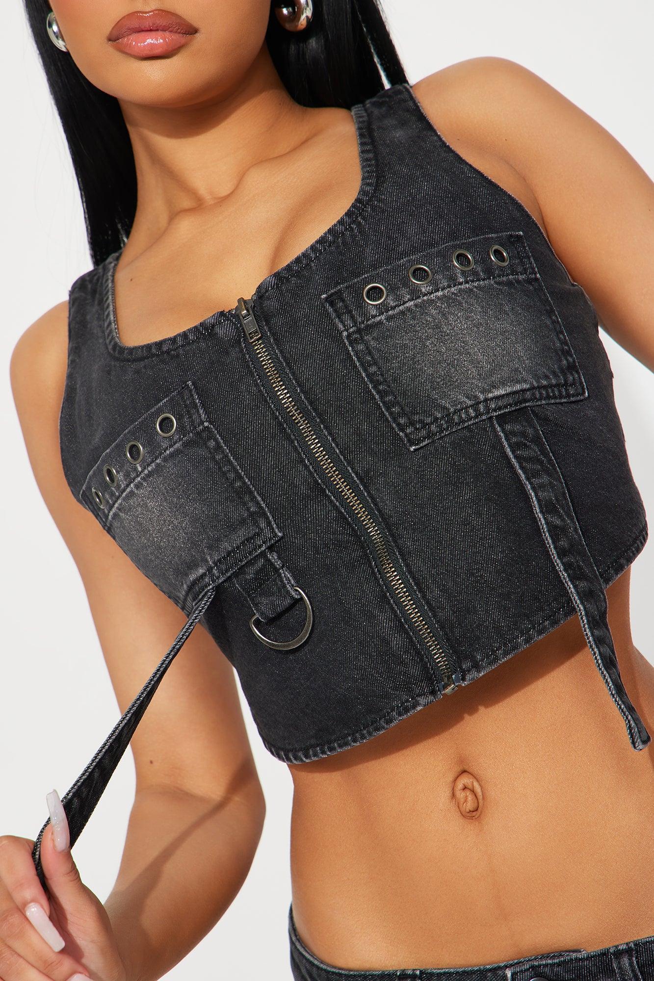 Broken Promises Moto Denim Top - Black Wash Product Image