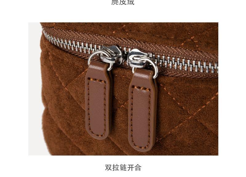 Chain Strap Quilted Faux Suede Bucket Bag Product Image