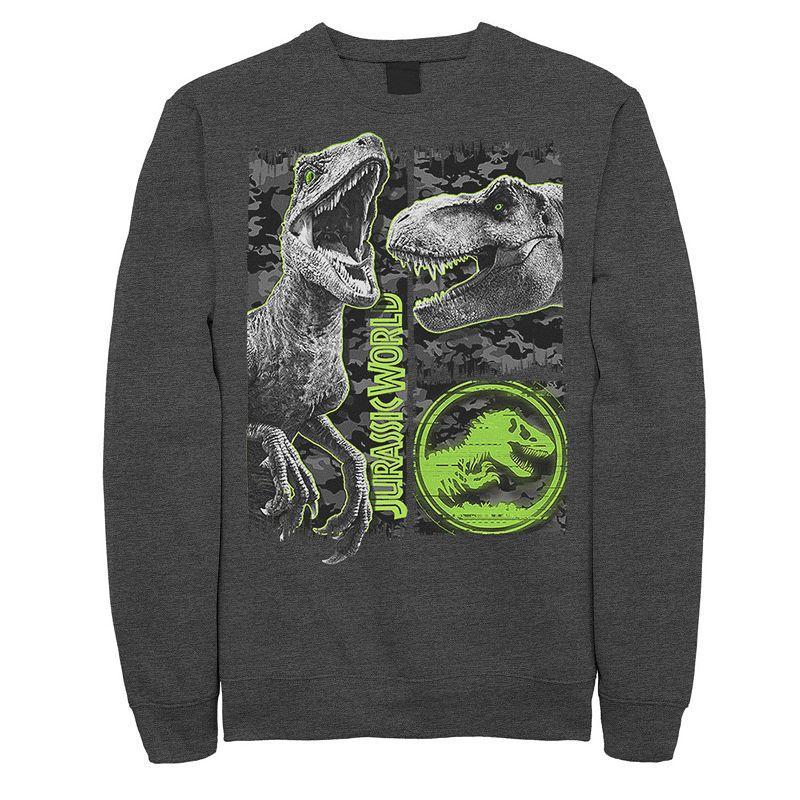 Mens Jurassic World Two Raptor T-Rex Camo Scratch Sweatshirt Dark Grey Product Image