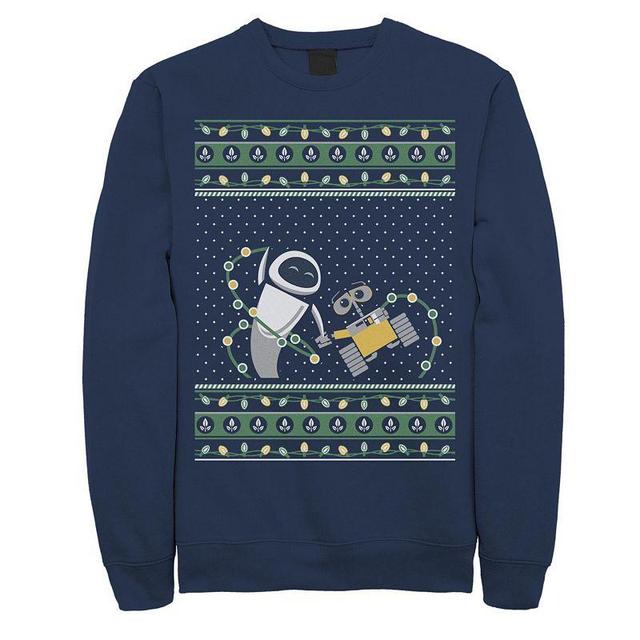 Mens Disney Pixar Wall-E & EVE Ugly Christmas Sweater Fleece Blue Product Image