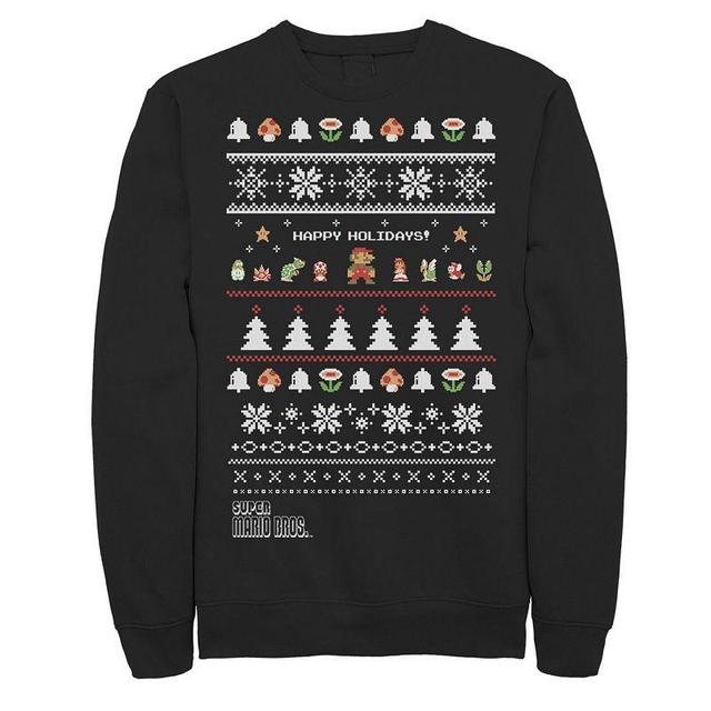 Mens Nintendo Super Mario Characters Group Ugly Christmas Sweatshirt Black Product Image