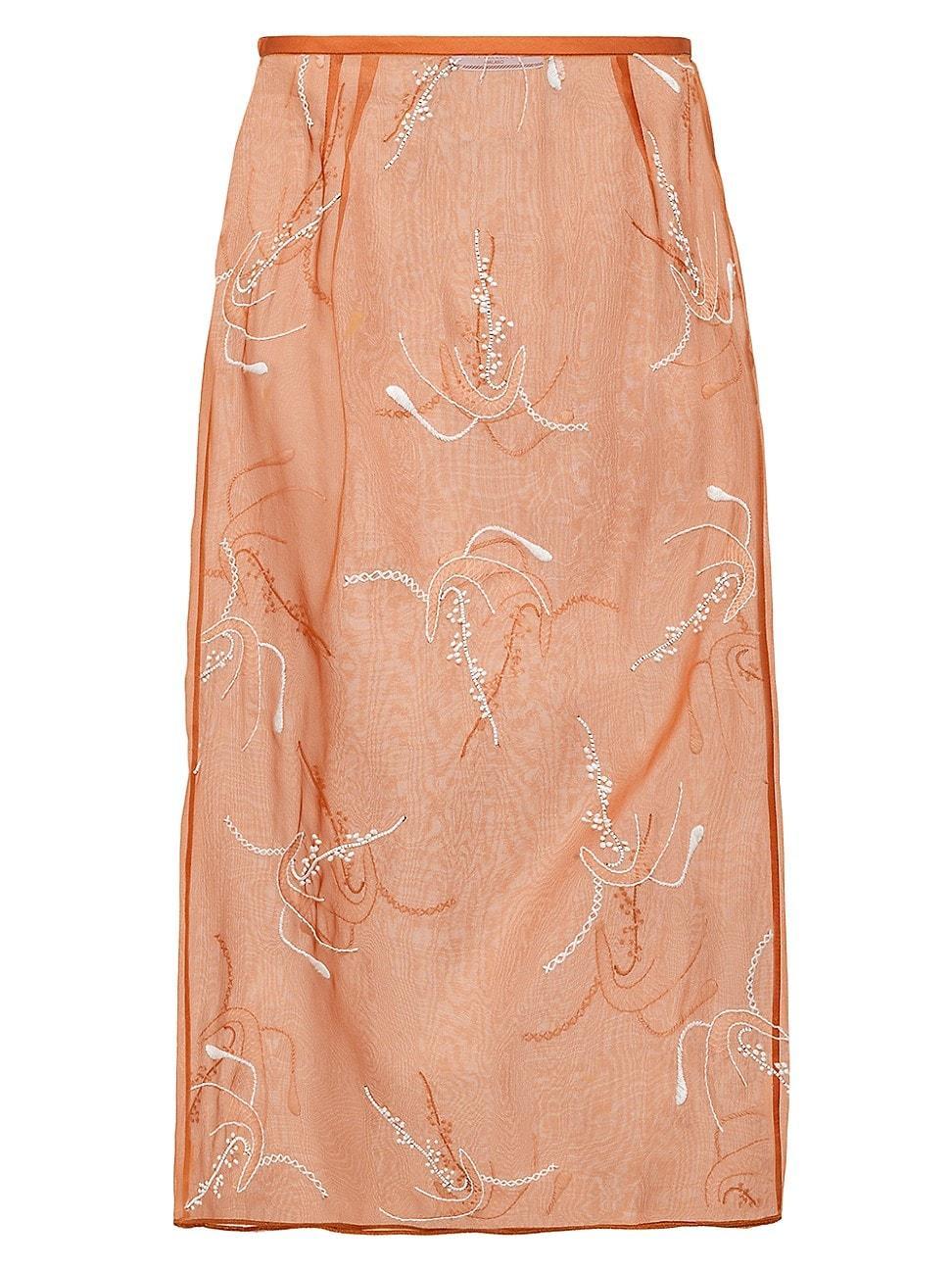 Womens Embroidered Organza Midi Skirt Product Image