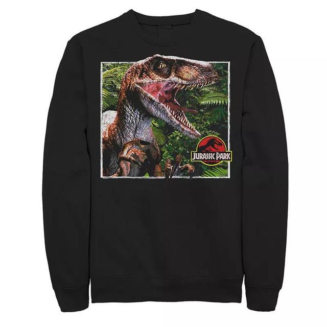 Mens Jurassic Park Raptor Coming Out Of Forest Graphic Fleece Pullover Product Image