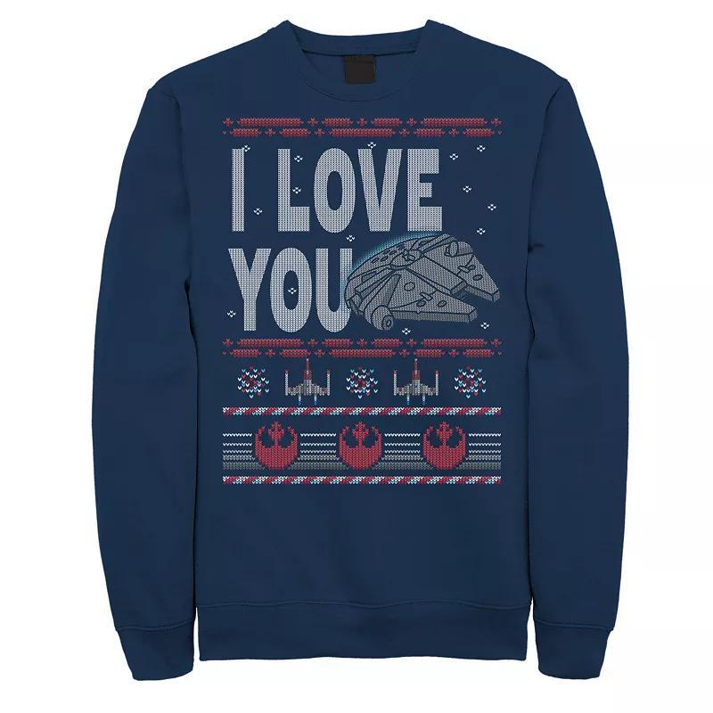 Mens Star Wars Falcon I Love You Ugly Christmas Sweater Sweatshirt Blue Product Image