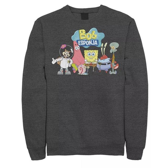 Mens Nickelodeon SpongeBob SquarePants Bob Esponja Happy Group Shot Fleece Grey Heather Product Image