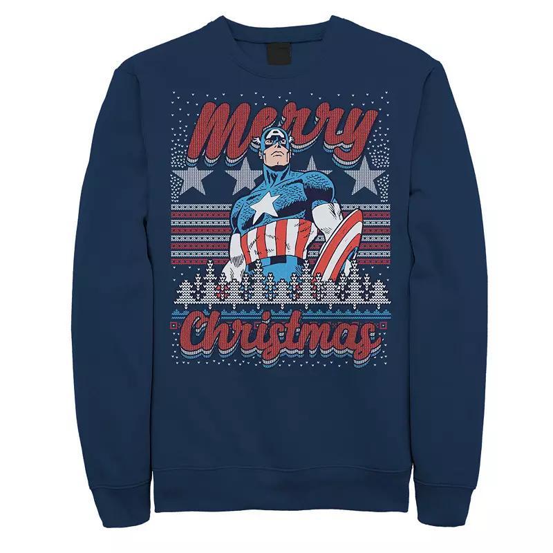 Mens Marvel Capitan America Merry Christmas Ugly Sweater Sweatshirt Blue Product Image