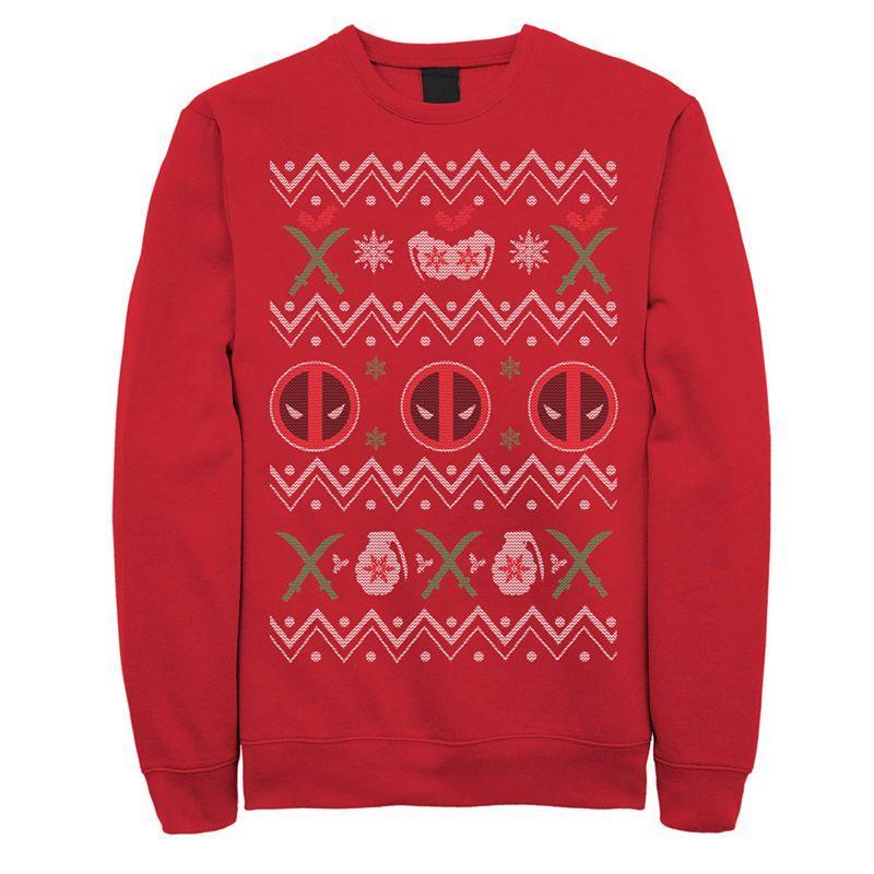 Mens Marvel Deadpool Ugly Christmas Sweater Stack Fleece Product Image