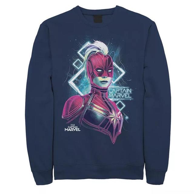 Mens Marvel Captain Marvel Space Glow Neon Graphic Fleece Pullover Blue Product Image