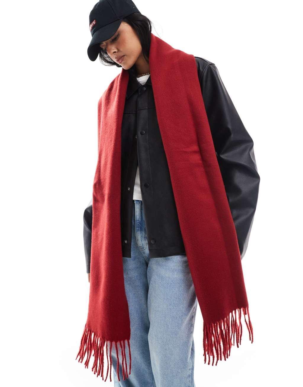 ASOS DESIGN supersoft scarf with tassels in burgundy product image