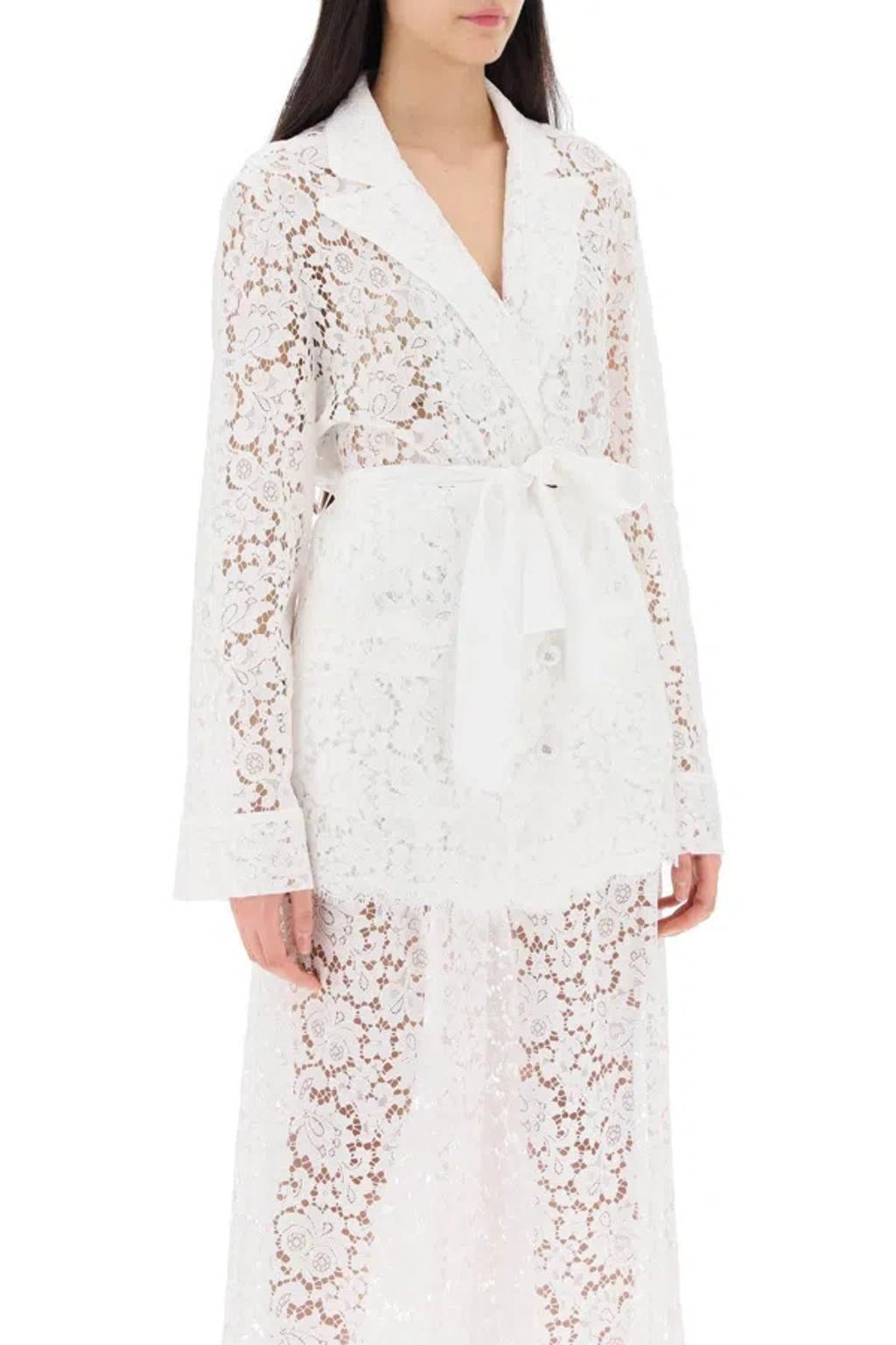 DOLCE & GABBANA Floral Cordonetto Lace Pajama Shirt In White Product Image