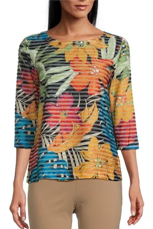 Tropical Print 3/4 Sleeve Top Product Image