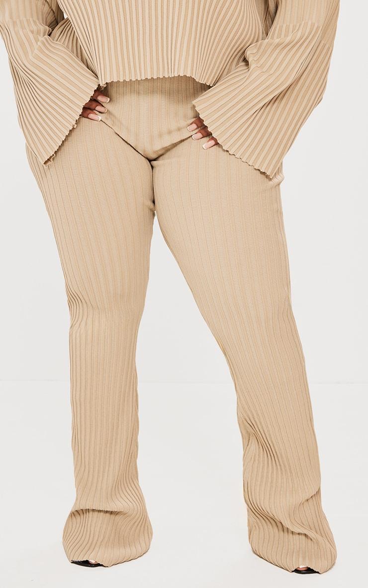 Plus Taupe Two Tone Thick Rib Knit Leggings Product Image