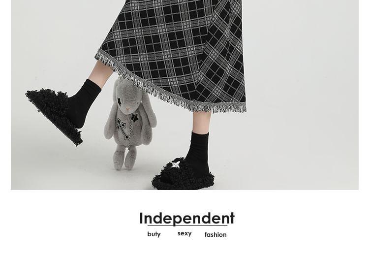 High Waist Plaid Midi A-Line Skirt Product Image