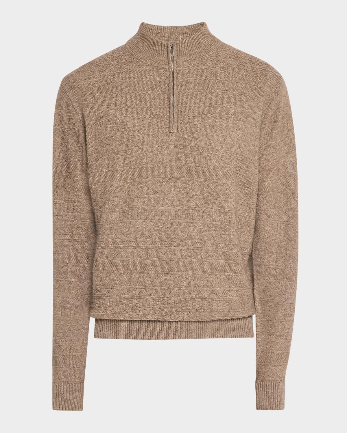 Peter Millar Mens Crescent Texture Quarter-Zip Sweater | Color: Dark Sand | Size: XXL Product Image