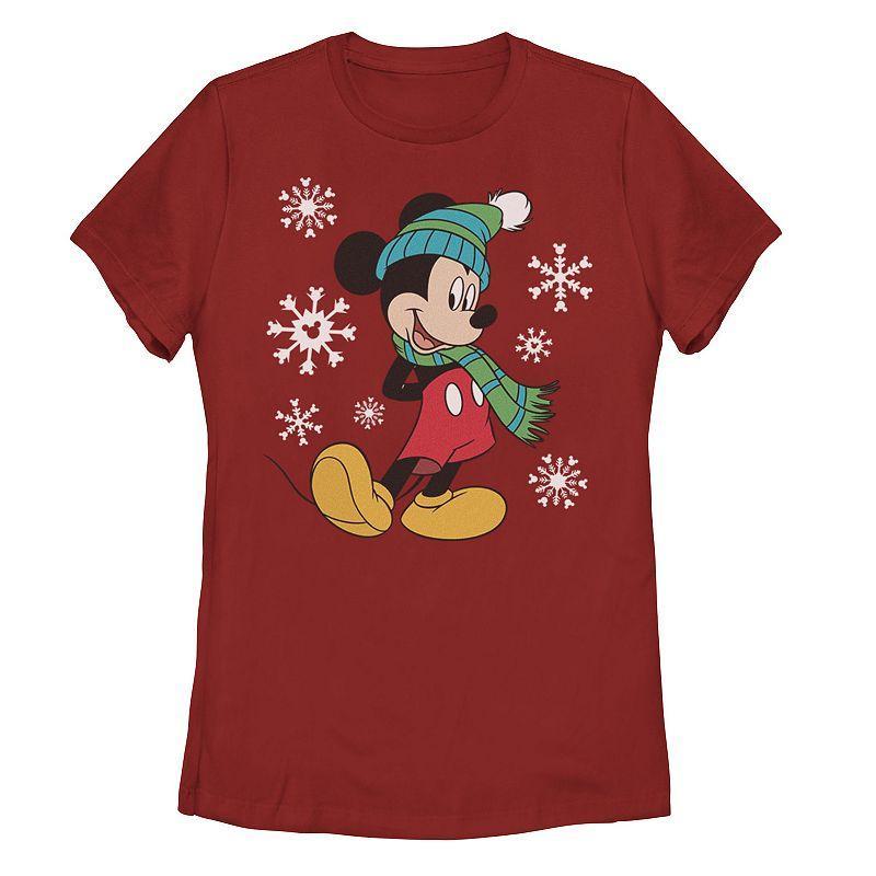 Juniors Disneys Mickey Mouse Holiday Snowflakes Portrait Christmas Tee, Girls Product Image