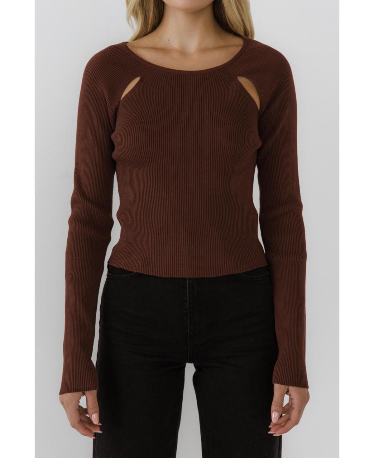 Endless Rose Double Cutout Long Sleeve Knit Top Product Image