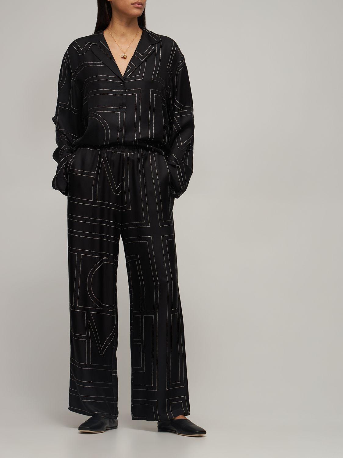 Black Silk Monogram Pj Lounge Pants In Black Monogram Product Image