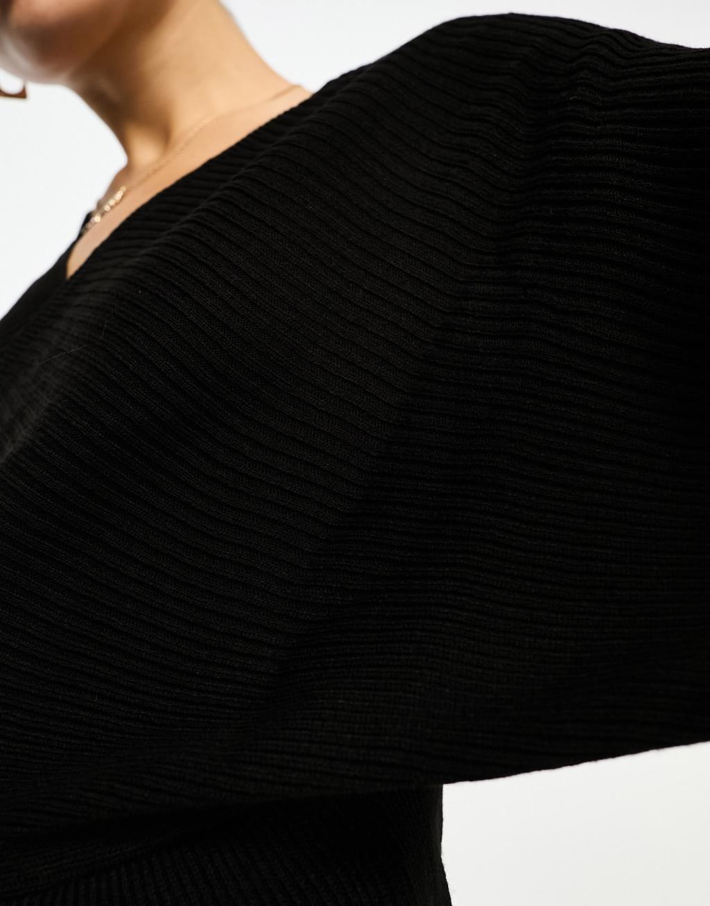 NaaNaa crossover batwing sleeve sweater in black Product Image