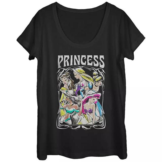 Disneys Belle, Rapunzel, Cinderella, Jasmine & Ariel Princess Profile Portrait Scoop Neck Juniors Graphic Tee, Womens Product Image