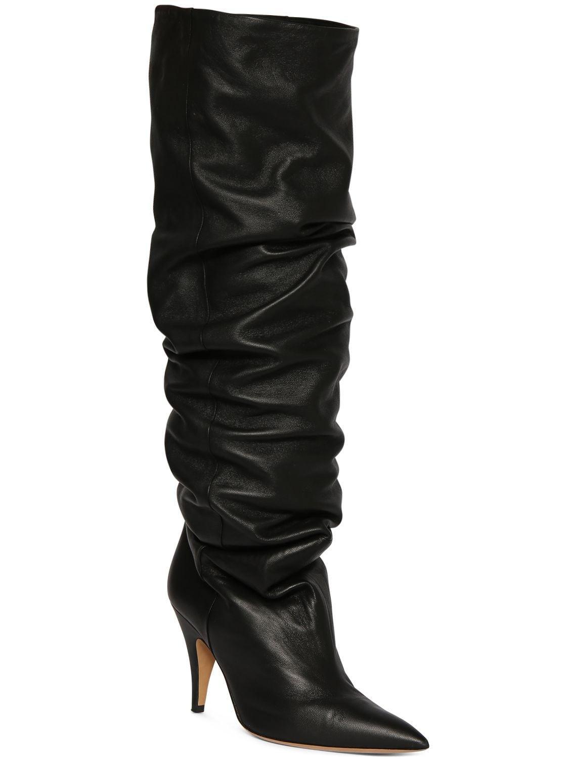 KHAITE 90mm River Knee High Leather Boots In Black Product Image