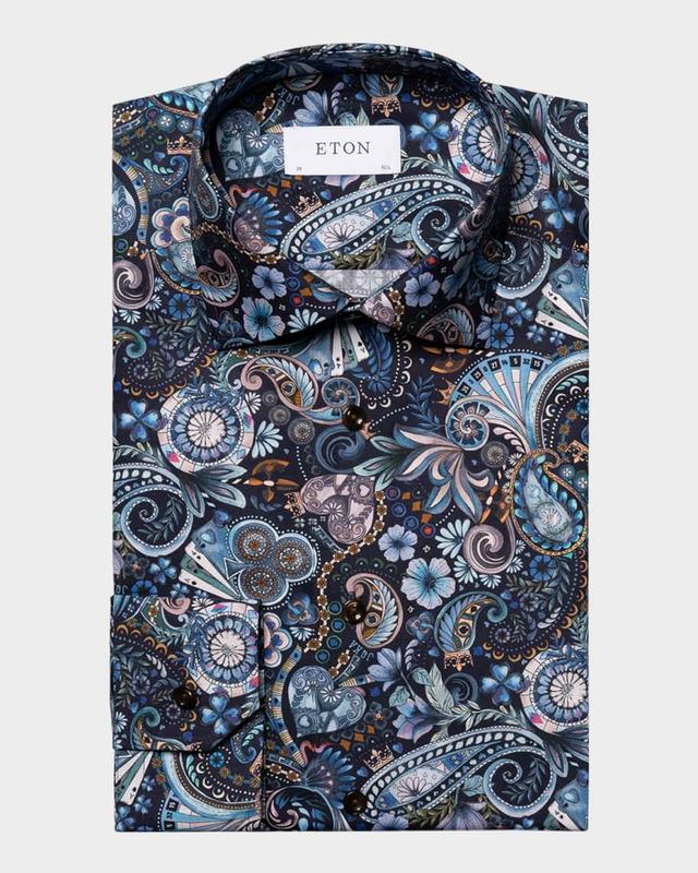 Mens Signature Twill Paisley Contemporary-Fit Dress Shirt Product Image