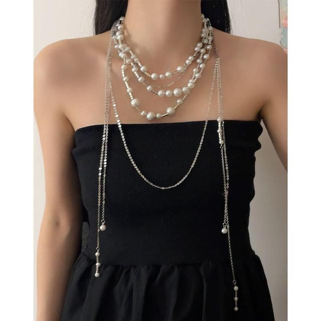 Layered Faux Pearl Alloy Necklace Product Image